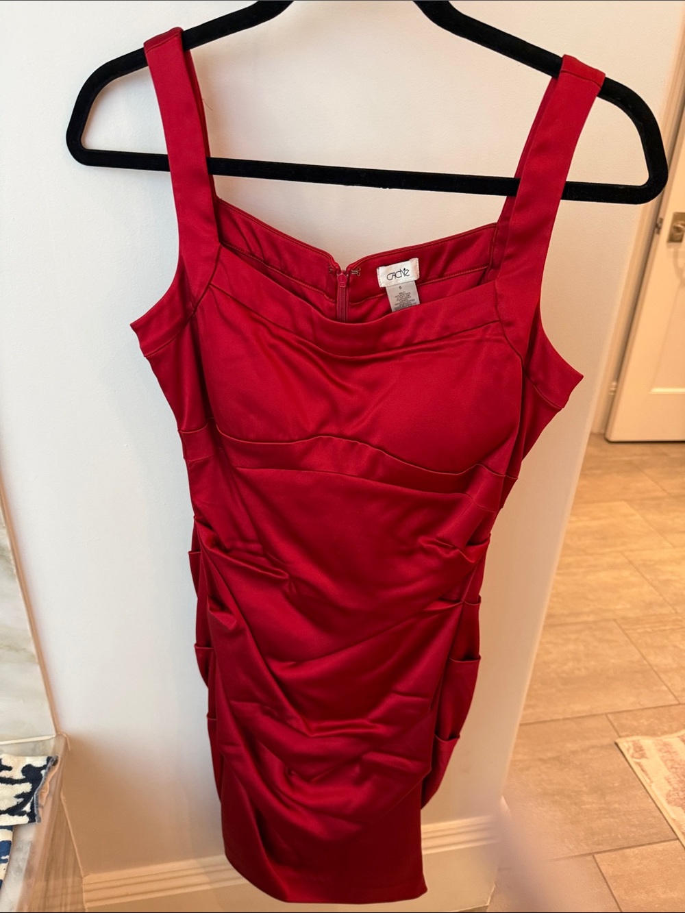 Cache Vibrant Red Ruched Square-Neck Mini Dress